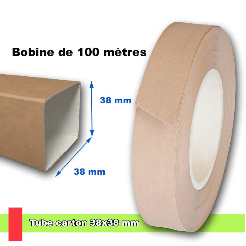 Tube en carton carré, section 38x38 mm, livré en bobine de 100 mètres Tube en carton carré, section 38x38 mm, livré en bobine de 100 mètres