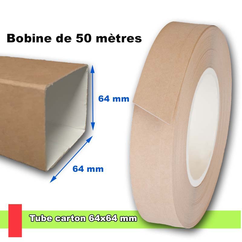 Tube en carton carré 64x64 mm, livré en bobine de 50 mètres linéaires Tube en carton carré 64x64 mm, livré en bobine de 50 mètres linéaires