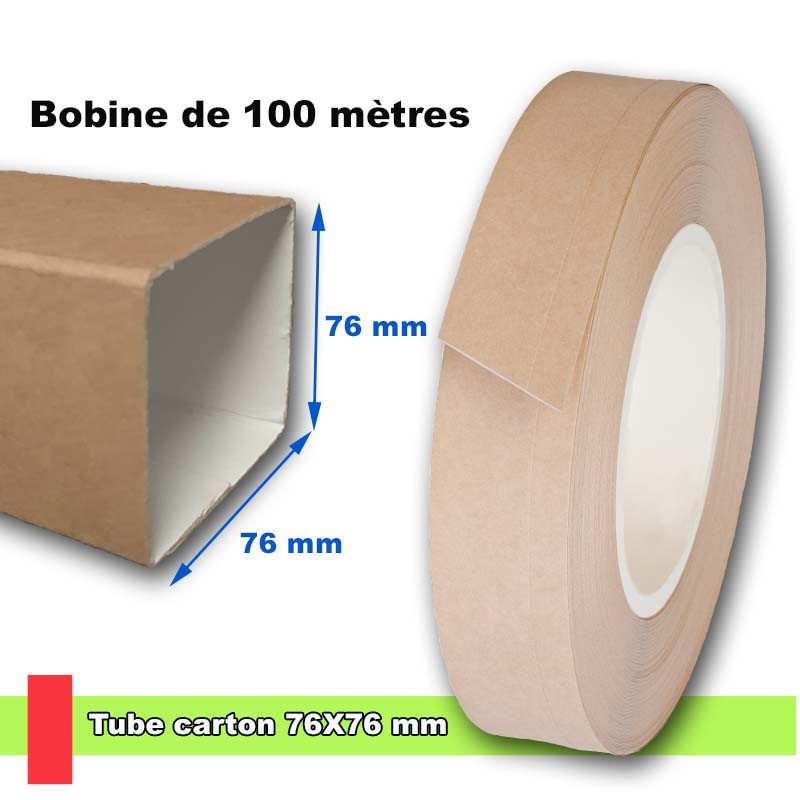 Tube en carton brun de section 76x76 mm, livré en bobine de 100 métres linéaire Tube en carton brun de section 76x76 mm, livré en bobine de 100 métres linéaire